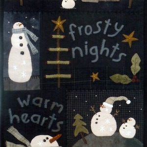 Wool Applique with Embroidery Pattern - Snowy Days - Snowman Wall Hanging -  HTH 308