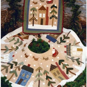Christmas Tree Skirt Applique Pattern: Snowmen, Houses, Trees Winter Scene (BR 80)