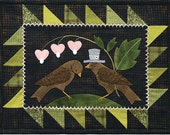 February Birds and Hearts Wool Table Mat - Wool Applique Patterns - Spring Decor - Feb ATN 1322