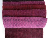 Hand Dyed Wool Fabric in Red Grape, wine, fuchsia, and burgundy 5 quot x 5 quot Wool Charm Pack of 10