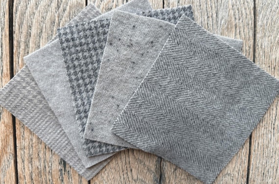 Hand Dyed Wool Fabric in Bunny Taupe 5" x 5" Pack of Five