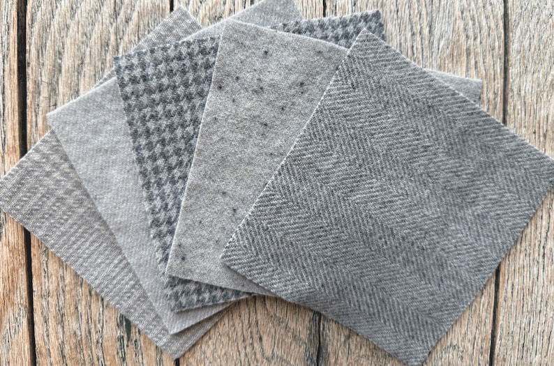 Hand Dyed Wool Fabric in Bunny Taupe 5" x 5" Pack of Five image 1