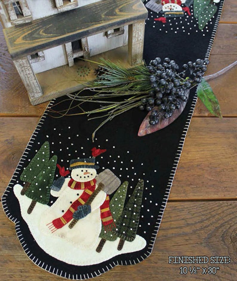 Snowman Wool Applique Table Runner Pattern PRI 522 Snowman Etsy