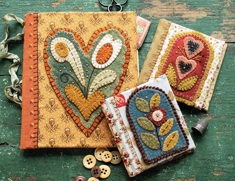 Wool Applique Patterns  Applique Needle Book Set of 3 Pattern image 0
