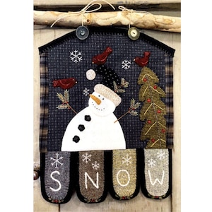 Snowman Wool Applique with Embroidery Pattern - Snow Birds - Snowman Wall Hanging -  HTH 406