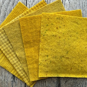 Hand Dyed Goldenrod Wool Fabric: Felted 5&quot; Charm Pack of Five