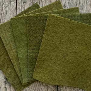 Hand Dyed Olive Wool Fabric: Felted 5&quot; Charm Pack of Five