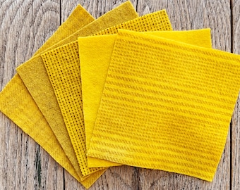 Hand Dyed Wool Fabric, Five Squares Charm Pack: 5" Felted Wool Applique (Happy)