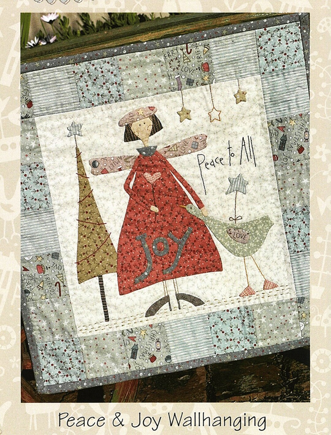 Peace and Joy Wall Hanging Pattern Angel and Bird Applique & Embroidery