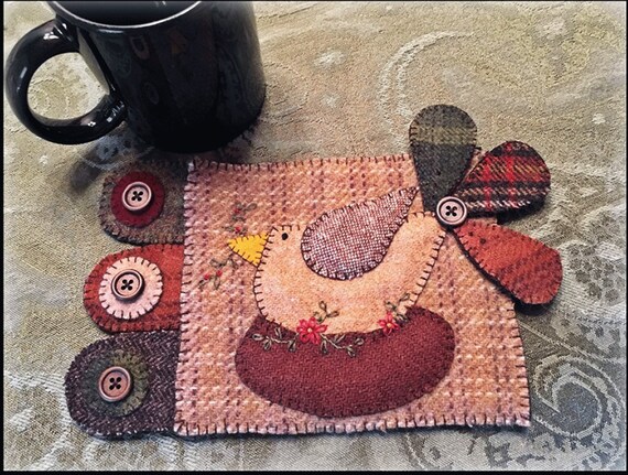 Bird In Nest Wool Applique Pattern Mug Rug Patterns Mug Etsy