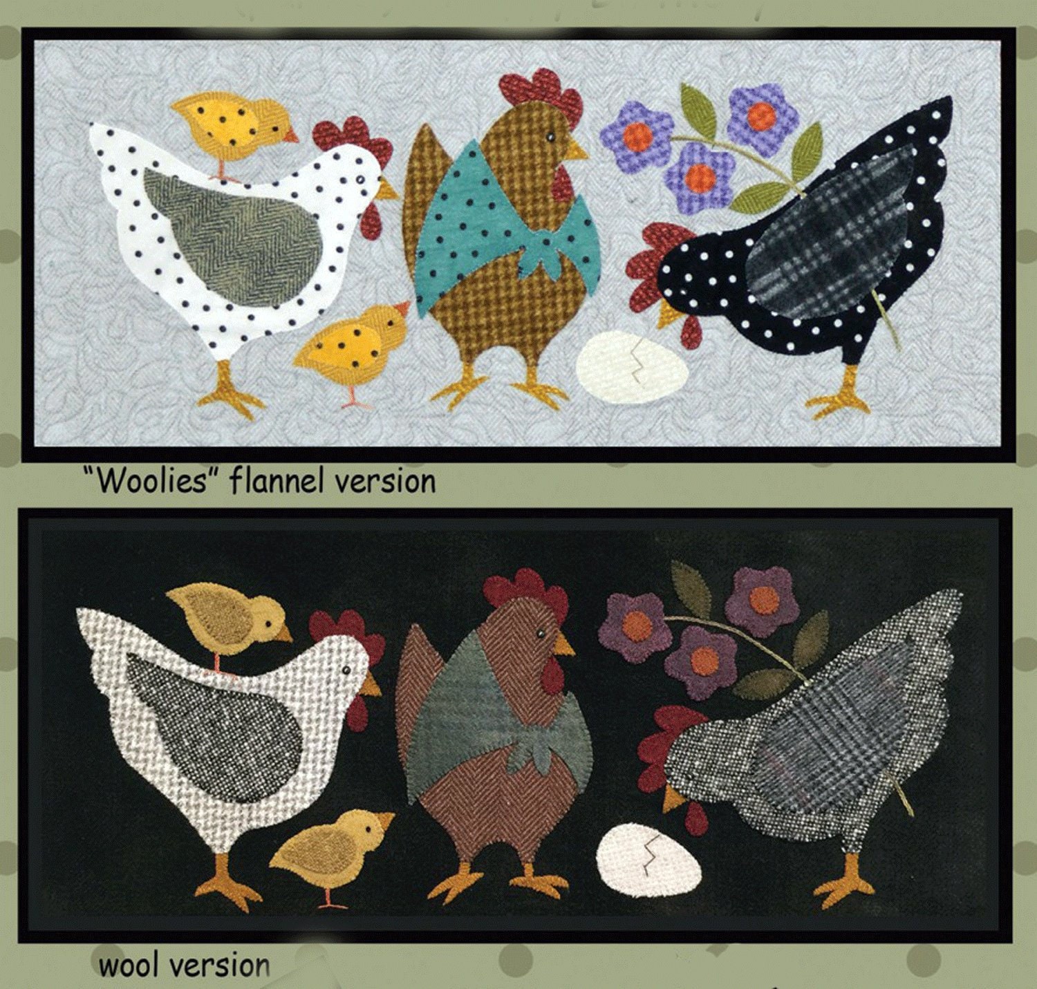 Chicken Pattern - Wool Applique Patterns - Hens and Chicks ATN 1613