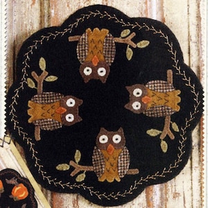 Owls Applique Pattern - Wool Applique Patterns - Owls Penny Mats Pattern August  - BMB 1189