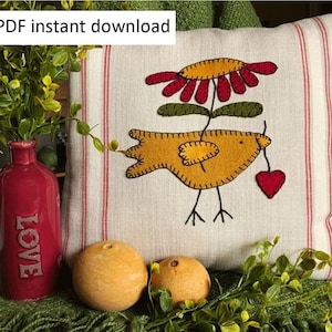Bird Wool Applique Pillow Pattern: Summer Shade DIY (Digital Download SU 122)