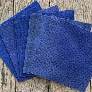 Hand Dyed Wool Fabric in Wisteria 5" x 5" Felted Wool Charm Pack of Five image 1