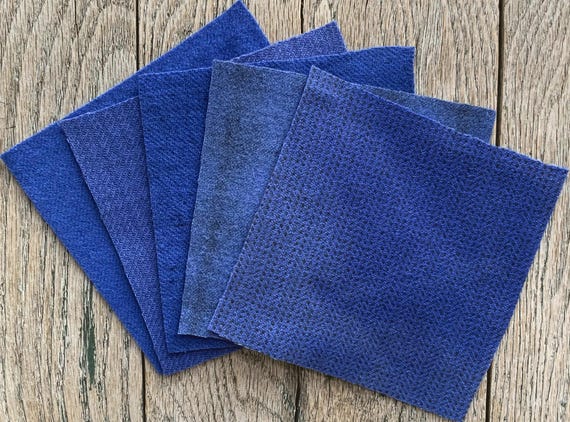 Hand Dyed Wool Fabric in Wisteria 5" x 5" Felted Wool Charm Pack of Five