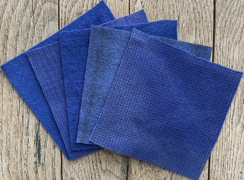 Hand Dyed Wool Fabric in Wisteria 5" x 5" Felted Wool Charm Pack of Five image 1