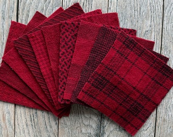 Assorted Wool in Shades of Red  5" x 5"  Wool Charm Pack of 10