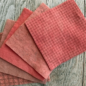Hand Dyed Wool Fabric in Peach 5" x 5" Felted Wool Charm Pack of Five