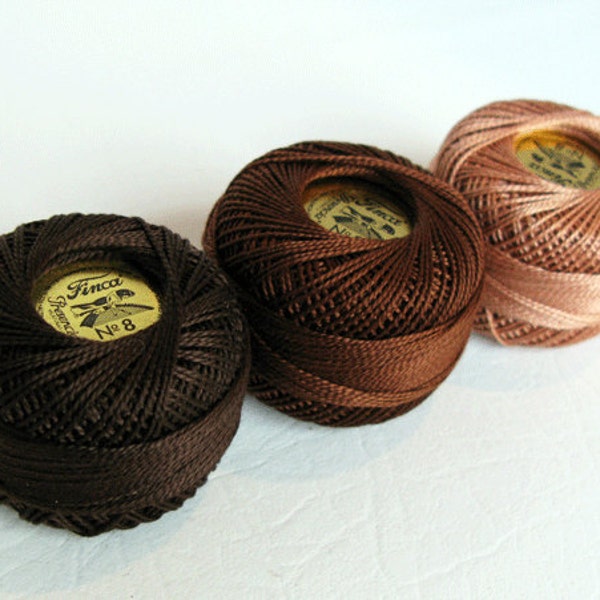 Perle Cotton Thread Set - Size 8 Finca  - dk brown - med brown - lt brown- How Do You Like Your Coffee #18 - Each one is approx 77 yards