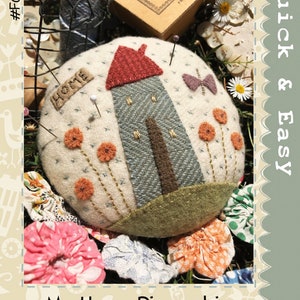 My Home Pincushion Pattern - Wool Applique Patterns -  Home Applique Pattern  - HAPF 069 - House Pincushion Pattern