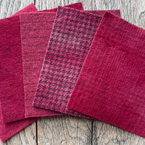 Hand Dyed Cranberry Wool Fabric: 5" Felted Charm Pack (set of 5)