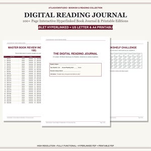 Peut inclure: Un journal de lecture numérique comprenant un index de critiques de livres, une page de titre pour The Digital Reading Journal et une page de défi bibliothèque. Le document inclut des en-têtes, des tableaux de suivi et des systèmes d'évaluation.
