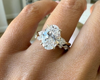 Dreistein-Verlobungsring-Set aus ovalem Moissanit und Diamanten, passender Eternity-Ring aus 925er Sterlingsilber, Jubiläumsgeschenk