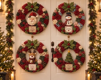 DIY Christmas Wreath Kit, Fabric Poke Art Craft, Santa Claus Wreath Making Kit, Holiday Craft Kit for Adults & Kids, Xmas Door Decor