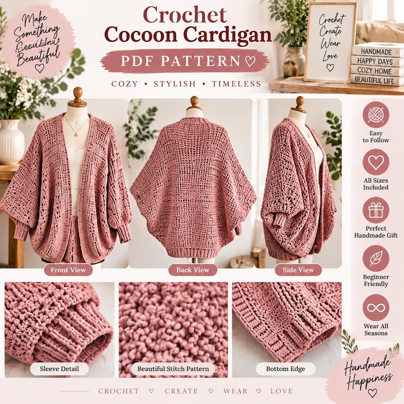Crochet Cocoon Cardigan Pattern PDF | Oversized Crochet Sweater Pattern