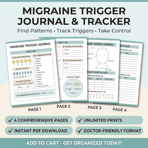 Dagboek en symptoomtracker voor migraine-triggers (printbaar pdf-bestand)