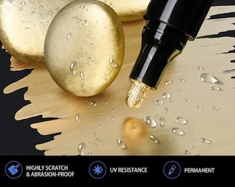 Chrome Mirror Effect Paint Pens, Waterproof Gold Silver Markers (2mm Tip)