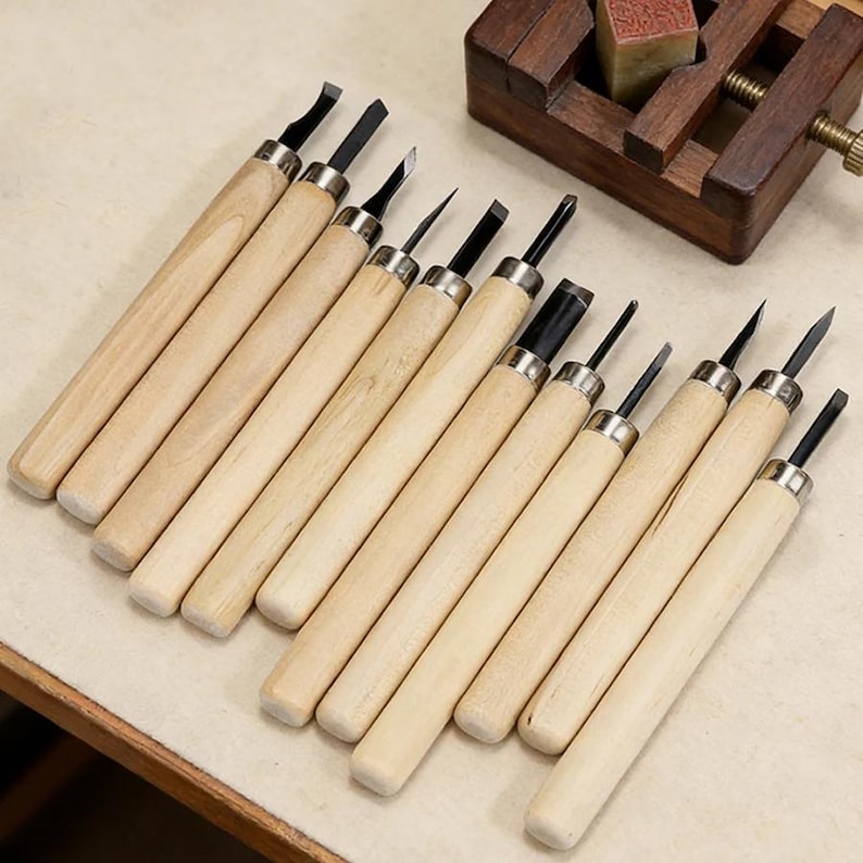 12pcs Wood Carving Chisel, Hand Gouges & Knife Kit, Whittling Tools for DIY Woodworking, Beginner to Professional Carving Kit bild 1