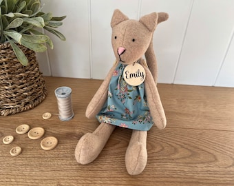 Personalised wool blend cat plush with Tilda dress