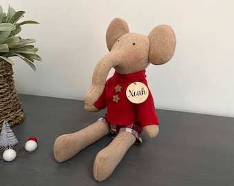 Personalised wool blend elephant plush with shorts and star sweater
