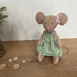 Personalised wool blend mouse plush with Tilda dress