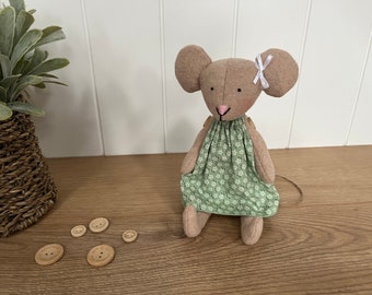 Personalised wool blend mouse plush with Tilda dress