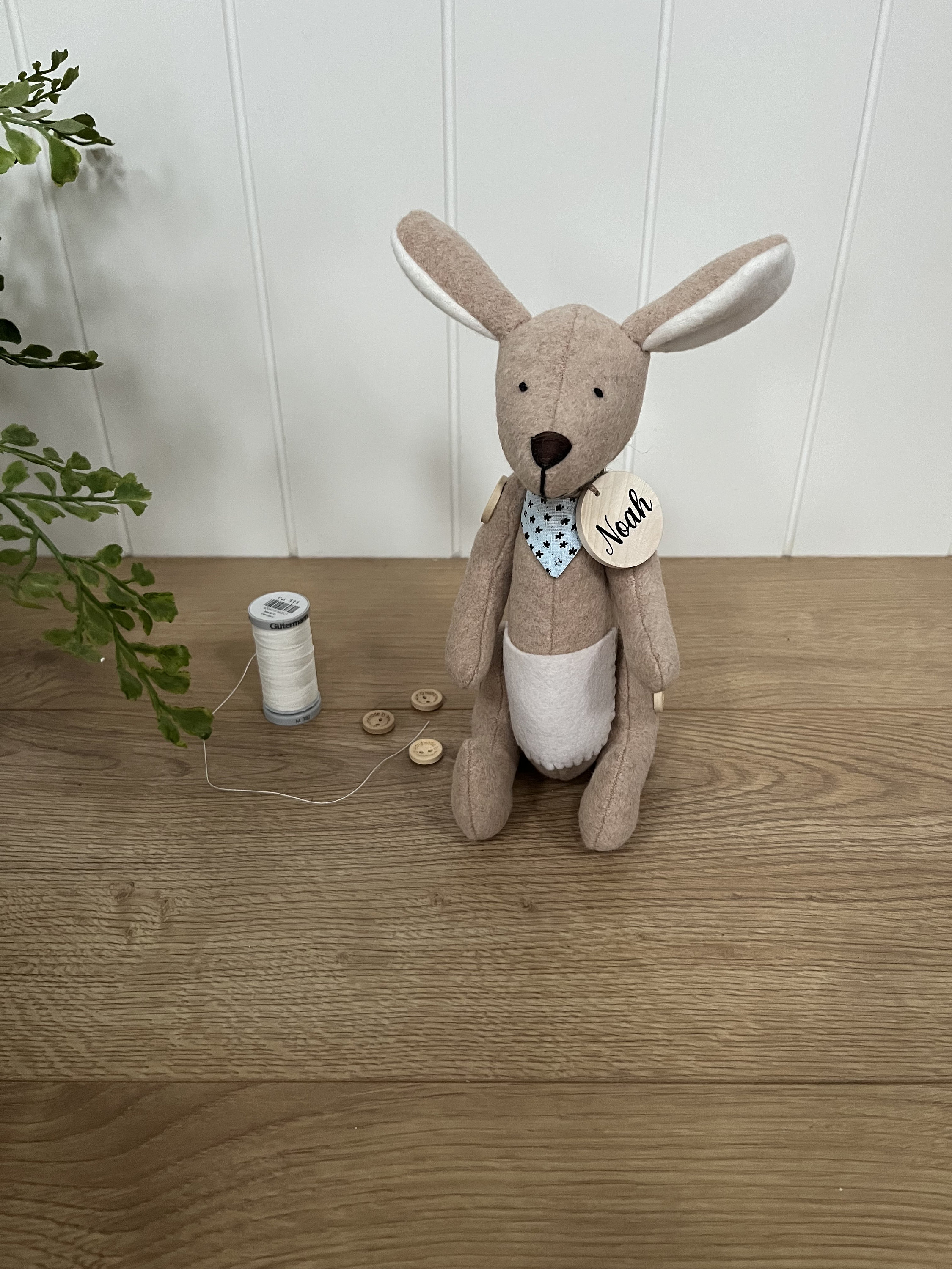Personalised wool blend kangaroo plush with star scarf