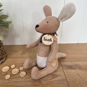 Personalised wool blend kangaroo plush with star scarf image 2