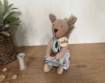 Personalised wool blend squirrel plush with acorn