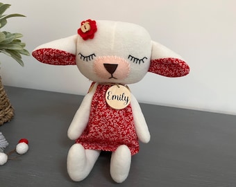 Personalised lamb plush with cotton dress