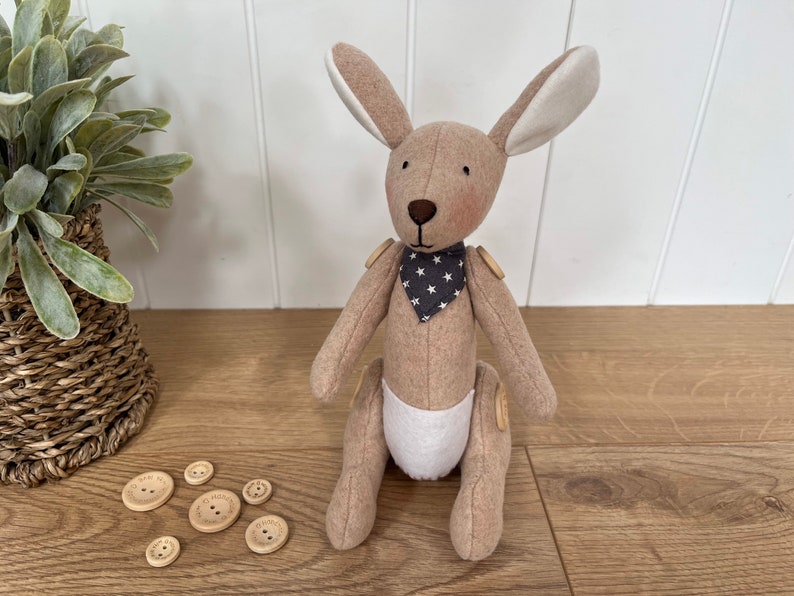 Personalised wool blend kangaroo plush with star scarf image 5