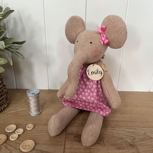 Personalised wool blend elephant plush with Tilda dress