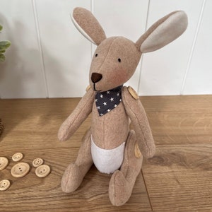 Personalised wool blend kangaroo plush with star scarf image 1