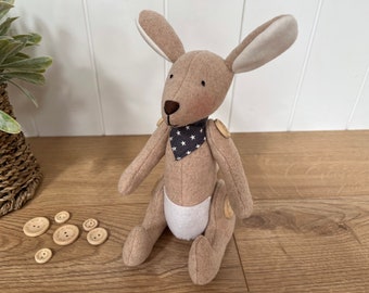 Personalised wool blend kangaroo plush with star scarf