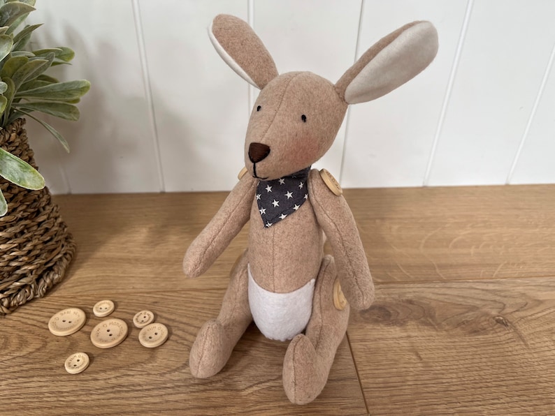 Personalised wool blend kangaroo plush with star scarf image 1
