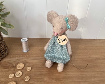 Personalised boucle Mouse plush with Tilda dress