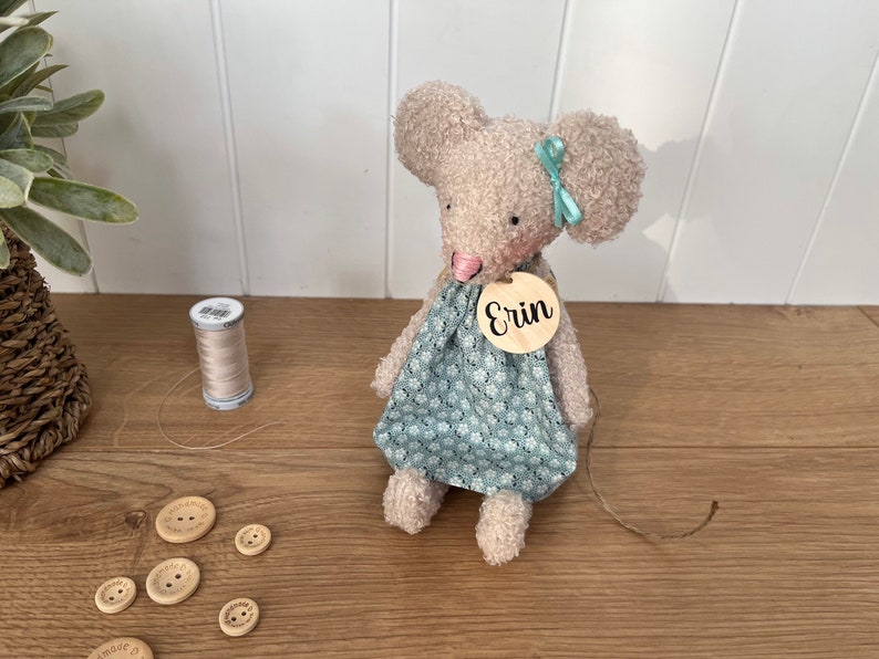 Personalised boucle Mouse plush with Tilda dress image 1