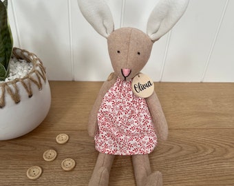 Personalised wool blend bunny plush with cotton dress