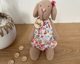 Personalised wool blend puppy plush with floral dress