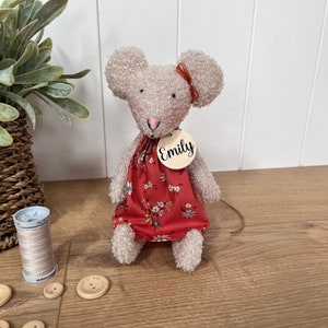 Personalised boucle Mouse plush with Tilda dress